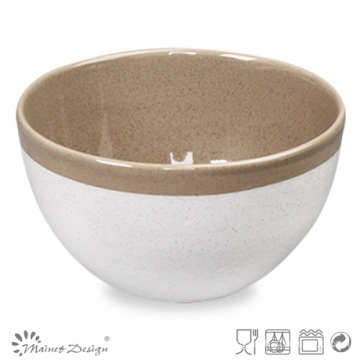 14cm Ceramic Bowl Two Tone Glazewhite and Brown with Rim